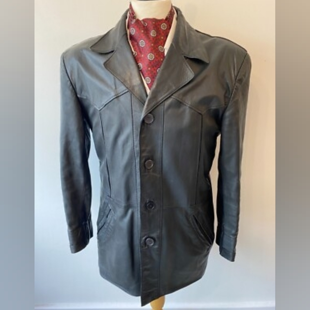 Wilson Vintage Leather mens Sz 44 70's Grey Jacket With Zip Out Liner